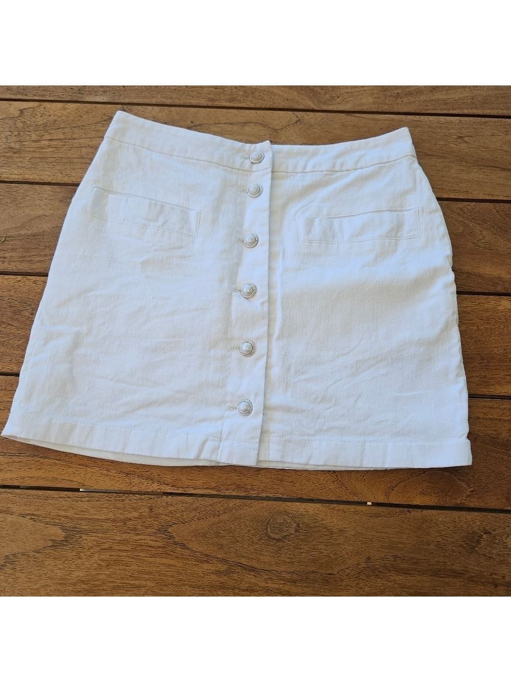 7 For All Mankind White Denim Button-Front Mini Skirt Size M